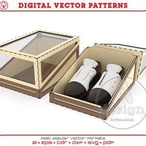 Caja de almacenamiento de zapatillas de acrílico y madera contrachapada: archivo vectorial cortado con láser y usuario de Glowforge, la solución perfecta para amantes de las zapatillas y los zapatos