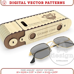 Glasses case vector file, Wooden case for sun glasses, Eyeglass wood case for laser cutting DXF, Glasses case SVG files for Glowforge users