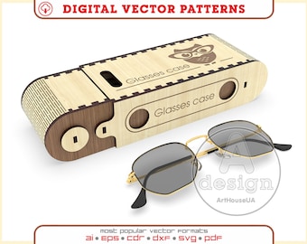 Glasses case vector file, Wooden case for sun glasses, Eyeglass wood case for laser cutting DXF, Glasses case SVG files for Glowforge users