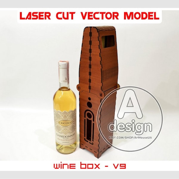 Wine box laser cut vector file, Wine bottle holder, Wine box laser ready SVG file, Plywood wine box, Wooden line box, Bottle stand, Ver.9