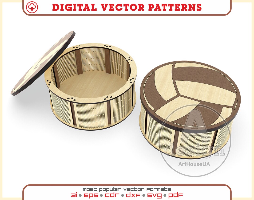 Volleyball Ball Gift Box Laser Cut Vector File, Volleyball Ball