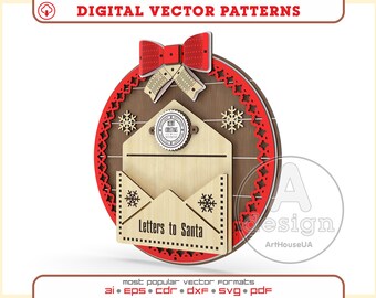 Letters to Santa Mailbox SVG file laser cutter machines and Glowforge, Christmas Santa Claus Mail Box, North Pole Express box, Post Box file