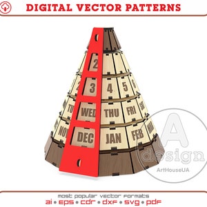 Perpetual calendar laser cut vector file and Glowforge user SVG, Perpetual calendar table decor, Wooden calendar, Perpetual desk calendar