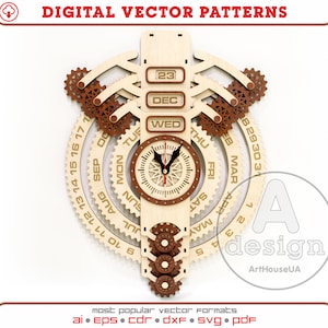 Perpetual calendar, Calendar laser cut vector plan, Perpetual calendar wall decor , Wood calendar, Plywood calendar, Cnc file, PC-V14