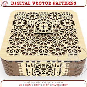 Image vectorielle de boîte en bois, boîte cadeau découpée au laser, motif laser de boîte en contreplaqué, vecteur de boîte de bonbons, fichiers Glowforge, fichiers découpés au laser Dxf, Pdf, SVG, Cnc, V3-SM