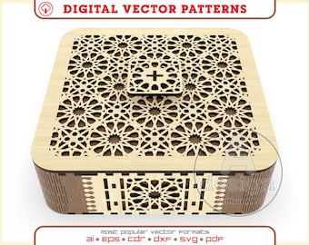 Vector de caja de madera, caja de regalo cortada con láser, patrón láser de caja de madera contrachapada, vector de caja de dulces, archivos Glowforge, archivos de corte láser Dxf, Pdf, Svg, Cnc, V3-SM