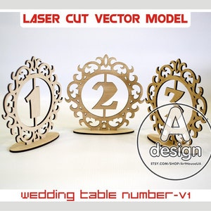 Wedding table number, wooden table numbers, rustic wedding table numbers, Laser cut vector model, Instant download, Cnc files, WDN-1