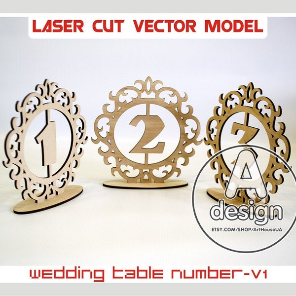 Wedding table number, wooden table numbers, rustic wedding table numbers, Laser cut vector model, Instant download, Cnc files, WDN-1