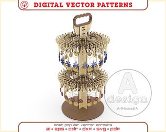 Keychain holder display SVG laser cut file 96 slots jewelry stand craft fair rack