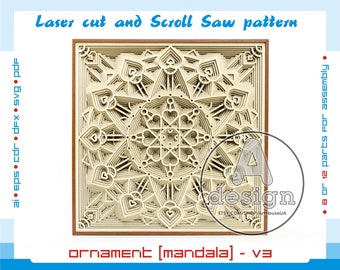 Vecteur de Mandala, modèle de scie à chantourner Mandala, Mandala découpé au Laser, scie à chantourner PDF, Mandala multicouche, Mandala Cnc, Mandala SVG, MLP-V3