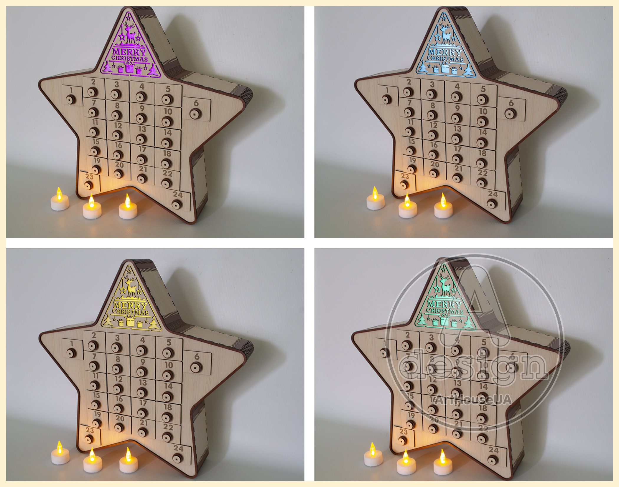 Advent calendar laser cut vector file Christmas decorations Etsy