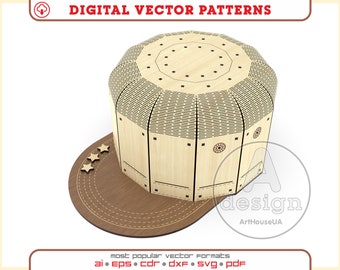 Military hat box laser cutting SVG vector file, Gift box like Military cap ready Glowforge file, Military Hat 3D Gift Box Favour vector file