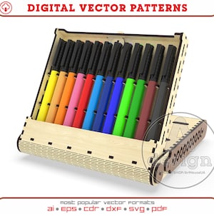 Vetor de estojo de caneta de madeira, caixa de caneta laser, estojo de caneta SVG para laser Glowforge, porta-caneta arquivo DXF para corte a laser, estojo de lápis padrão de laser PDF.