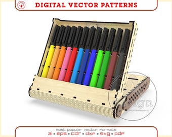 Wooden pen case vector, Pen box laser, Pen case SVG for Glowforge laser, Pen holder DXF file for laser cut, Pencil case laser pattern PDF.