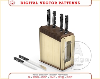 Knife Stand SVG Laser Cut File, Kitchen Knife Block Rack Holder Vector Design