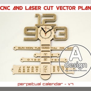 Perpetual calendar, Calendar laser cut vector plan, Perpetual calendar and clock vector , Wood calendar, Plywood calendar, Cnc file, PC-V7