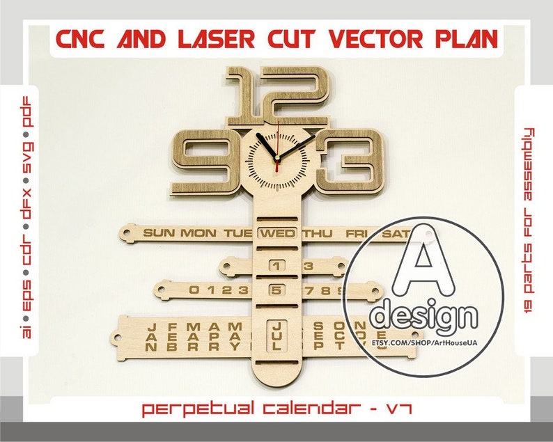 eeuwigdurende kalender kalender lasergesneden vector plan | etsy