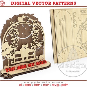 Cartão de dia dos namorados 3D quebra-cabeças arquivo vetorial de corte a laser, cartão de lembrança do dia dos namorados Glowforge SVG, decoração de dia dos namorados presente corte a laser DXF