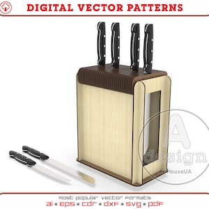 Archivo de vector de corte láser de bloque de cuchillos listo Glowforge SVG, vector de visualización de cuchillos de estante de cuchillos, vector de bloque de cuchillos de cocina, soporte de cuchillos universal