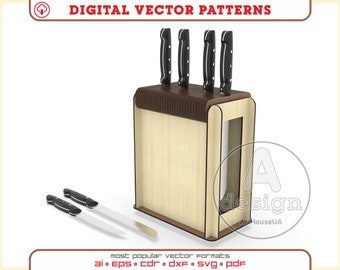Kitchen Knife Block SVG Laser Cut File, Knife Rack Stand Organizer Vector DXF