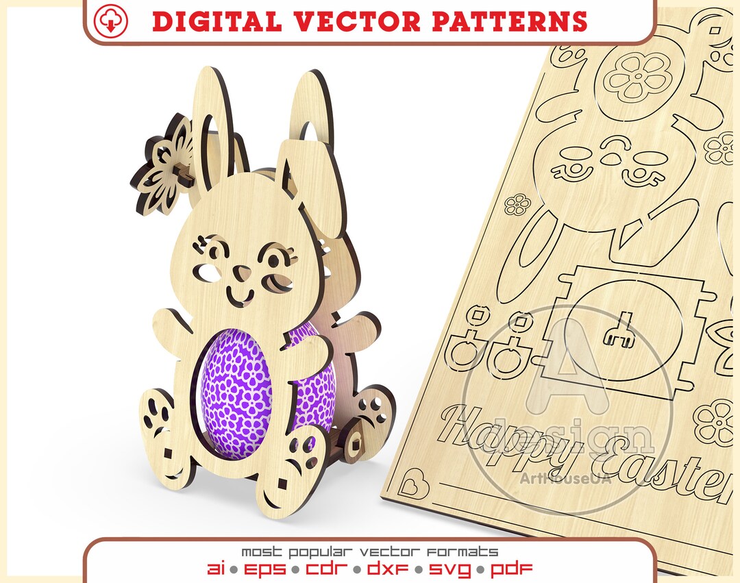 Easter Bunny Egg Holder 3D Puzzle SVG, Laser Cut File (digital Download ...