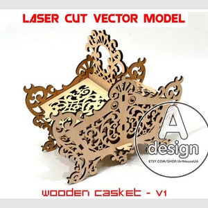 Wooden casket, plywood casket, casket laser model, casket cnc, casket vector model, casket vector, wooden jewelry box, casket for jewelry V1