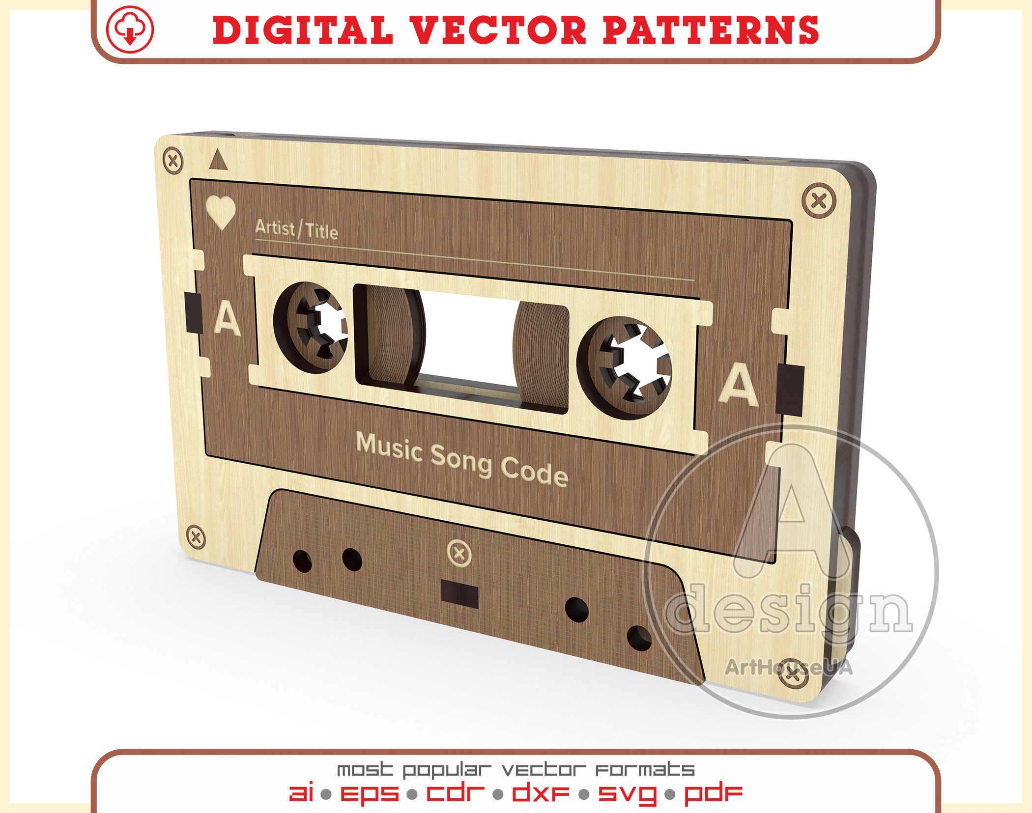 Modern Wooden Cassette for Favorite Song Code, Vintage