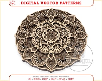 May include: A detailed, intricate mandala design with multiple layers of brown and beige patterns. The mandala is a circular design with a central point and radiating patterns.