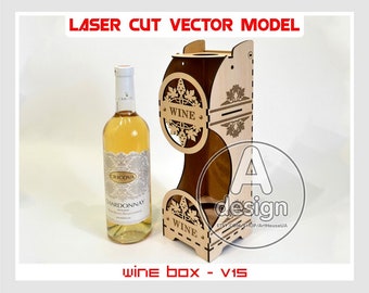 Wine box laser cut vector file, Wine bottle holder, Wine box laser ready SVG file, Plywood wine box, Wooden line box, Bottle stand, Ver.15