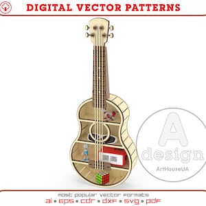 Gitaar plank vector, telefoonstandaard, tabletstandaard, boekenplank laser gesneden bestand, boekenstandaard Glowforge bestanden, boekenstandaard bestanden Dxf,Svg,Cnc