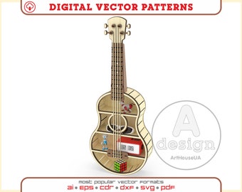 Vector de estante de guitarra, Soporte de teléfono, Soporte de tableta, Archivo de corte láser de estante de libro, Archivos Glowforge de soporte de libro, Archivos de soporte de libro Dxf,Svg,Cnc