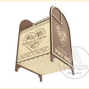 Tarjeta de boda Post box vector SVG archivo corte láser y usuario Glowforge, caja de recepción de boda, caja de tarjeta de dinero de caja de correo de regalo, titular de la tarjeta de boda imagen 9