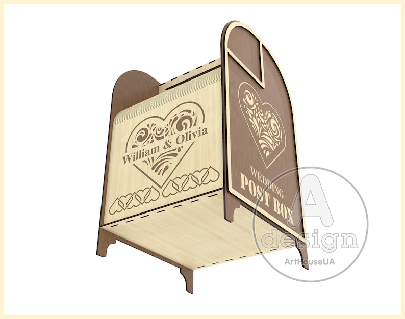 Tarjeta de boda Post box vector SVG archivo corte láser y usuario Glowforge, caja de recepción de boda, caja de tarjeta de dinero de caja de correo de regalo, titular de la tarjeta de boda imagen 9