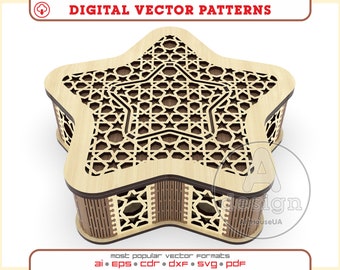 Vector de caja de madera, Corte láser de caja de regalo, Patrón láser de caja de madera contrachapada, Vector de caja de dulces, Archivos Glowforge, Archivos de corte láser Dxf,Pdf,Svg,Cnc, V10-SM