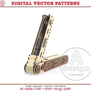Vettore portapenne in legno, scatola portapenne laser, portapenne SVG per laser Glowforge, file DXF portapenne per taglio laser, modello laser astuccio PDF.