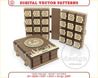 Advent calendar laser cut vector file, Christmas Advent Calendar, Christmas Advent Calendar 24 drawers, Christmas decoration, Ver.10
