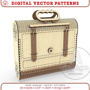 Holzkoffer, Vintage Holzkoffer, Vintage Tasche, Vintage Holzhandtasche, Handtasche Vektorpläne, Laserschnitt Vektor, Cnc Muster, WSB-V5