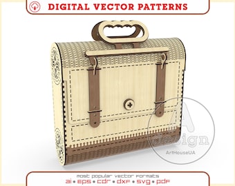 Wooden suitcase, Vintage wooden suitcase, Vintage bag, Vintage wooden handbag, Handbag vector plans, Laser cut vector, Cnc pattern, WSB-V5