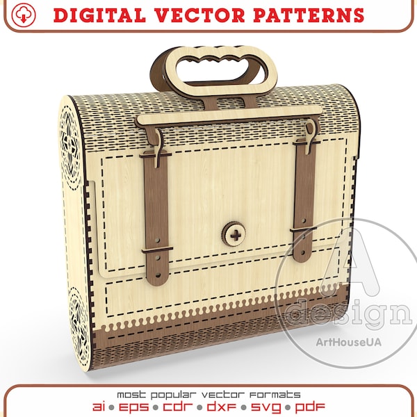 Wooden suitcase, Vintage wooden suitcase, Vintage bag, Vintage wooden handbag, Handbag vector plans, Laser cut vector, Cnc pattern, WSB-V5