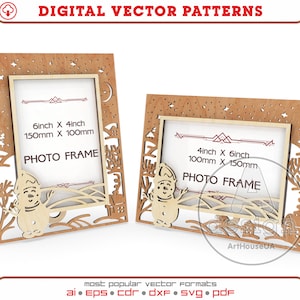 Weihnachten Fotorahmen Laser geschnittene Vektor Datei, Wand und Tisch Kunst Fotorahmen Vektor, Fotohalter DXF, Fotorahmen Glowforge ready SVG Datei