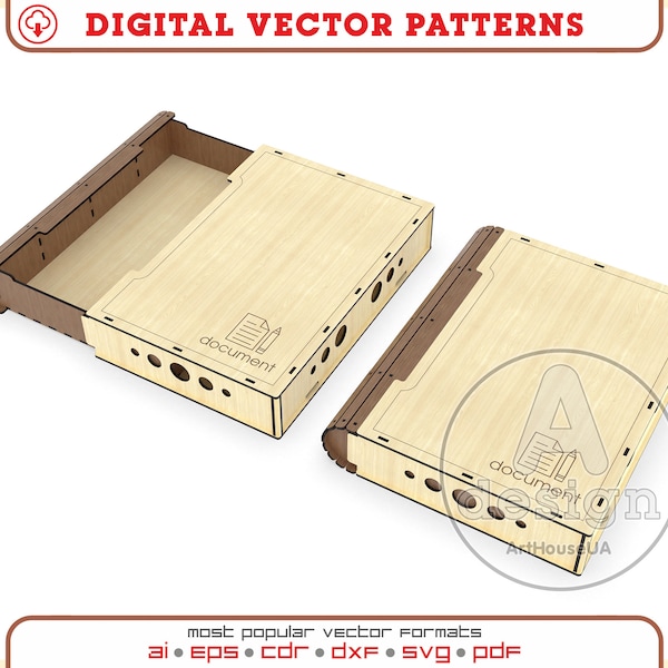 Slider box A4 for documents laser cut vector file, A4 paper holder, A4 storage box, A4 document archival box, Document organizer box, Ver.15