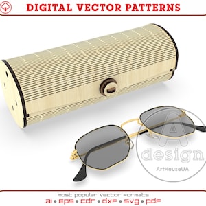 Glasses case vector file, Wooden case for sun glasses, Eyeglass wood case for laser cutting DXF, Glasses case SVG files for Glowforge users