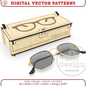 Glasses case vector file, Wooden case for sun glasses, Eyeglass wood case for laser cutting DXF, Glasses case SVG files for Glowforge users