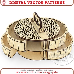 Vecteur de boîte circulaire en bois pour Glowforge SVG, fichier laser de boîte-cadeau, vecteur de boîte à bijoux, boîte de rangement, organisateur pour vos affaires