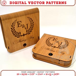 USB-fotodoos vector, bruiloftsdoos voor foto en USB-stick, doos lasergesneden vectorpatroon, Glowforge-bestand SVG, geheugendoos vectorbestand