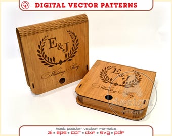 Photo USB box vector, Wedding Box for photo and USB flash drive, Box laser cut vector pattern, Glowforge file SVG, Memory box vector file