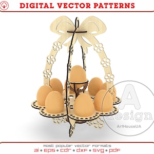 Porta huevos de conejito de Pascua láser DXF, archivo vectorial de conejito de Pascua PDF, bandeja de huevos de conejito de Pascua de decoración, soporte de huevos de Pascua vector archivo Glowforge SVG