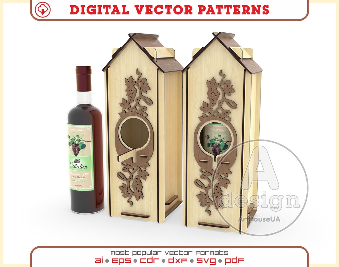 Wine Box Laser Cut Vector File, Wine Bottle Holder, Wine Box Laser