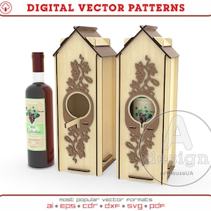 Bottle Wine Box SVG Laser Cut Gift Holder Converts To Birdhouse Decor Yard