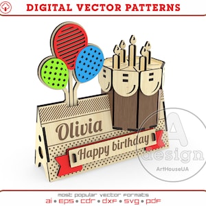 Geschenkbox in einer Karte SVG Vektordatei für einen Lasercutter und Glowforge-Anwender, Happy birthday souvenir card, Happy birthday souvenir card, 3D Puzzles